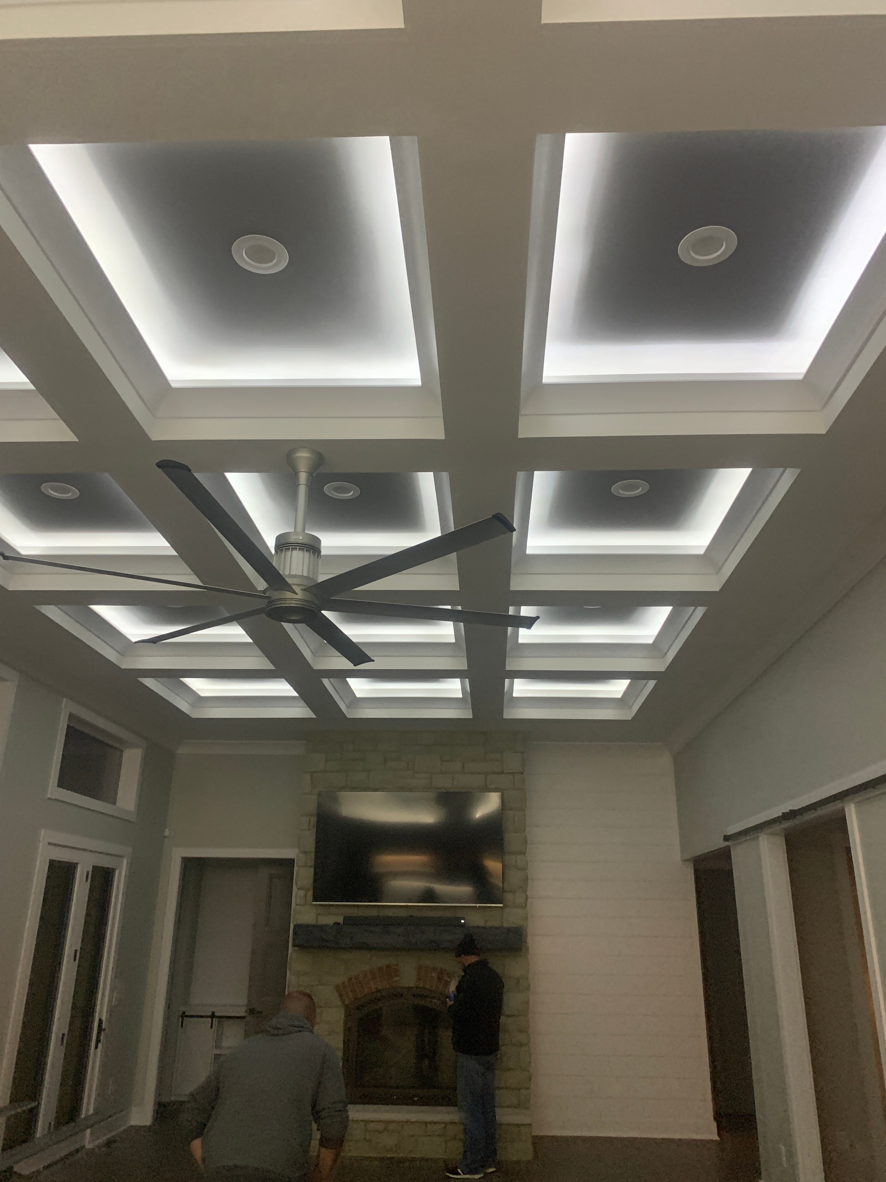 Coffered ceiling lighting installation